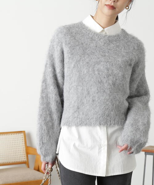 FREE'S MART（フリーズマート）の「◆［ＷＥＢ限定］ウール混リサイクルエコシャギーショート丈ニット（ニット/セーター・レディース・グリーン/グレー/ベージュ/レッド・FREE）」の12枚目の写真