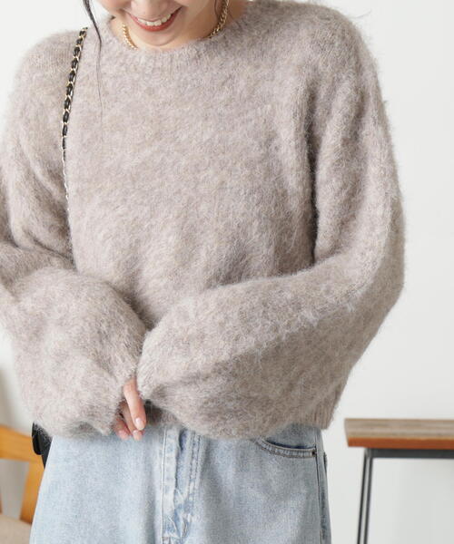 FREE'S MART（フリーズマート）の「◆［ＷＥＢ限定］ウール混リサイクルエコシャギーショート丈ニット（ニット/セーター・レディース・グリーン/グレー/ベージュ/レッド・FREE）」の18枚目の写真