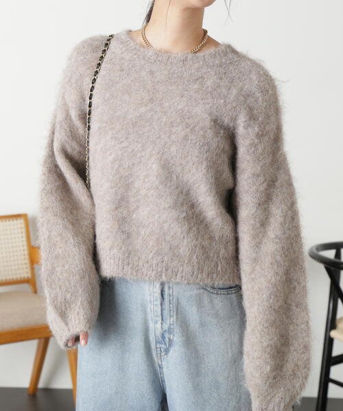 FREE'S MART（フリーズマート）の「◆［ＷＥＢ限定］ウール混リサイクルエコシャギーショート丈ニット（ニット/セーター・レディース・グリーン/グレー/ベージュ/レッド・FREE）」の19枚目の写真