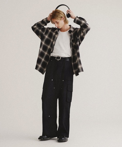 WISH FOR EVER（ウィッシュフォーエバー）の「フリンジオンブレチェックシャツ（シャツ/ブラウス・メンズ・ブラック/グリーン・LARGE/MEDIUM）」の14枚目の写真