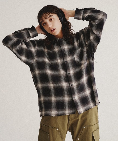 WISH FOR EVER（ウィッシュフォーエバー）の「フリンジオンブレチェックシャツ（シャツ/ブラウス・メンズ・ブラック/グリーン・LARGE/MEDIUM）」の22枚目の写真