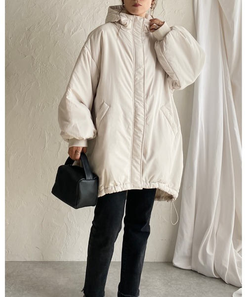 【セール】スタンドカラーフード付きロング丈中綿ダウンモンスターコート（ダウンジャケット/コート）｜She's Closet（シーズクローゼット）