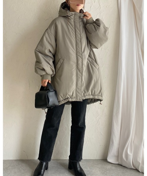 【セール】スタンドカラーフード付きロング丈中綿ダウンモンスターコート（ダウンジャケット/コート）｜She's Closet（シーズクローゼット）