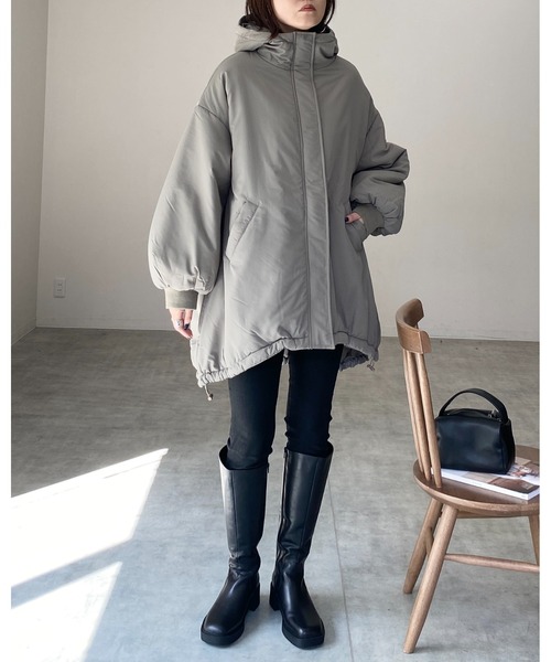 【セール】スタンドカラーフード付きロング丈中綿ダウンモンスターコート（ダウンジャケット/コート）｜She's Closet（シーズクローゼット）