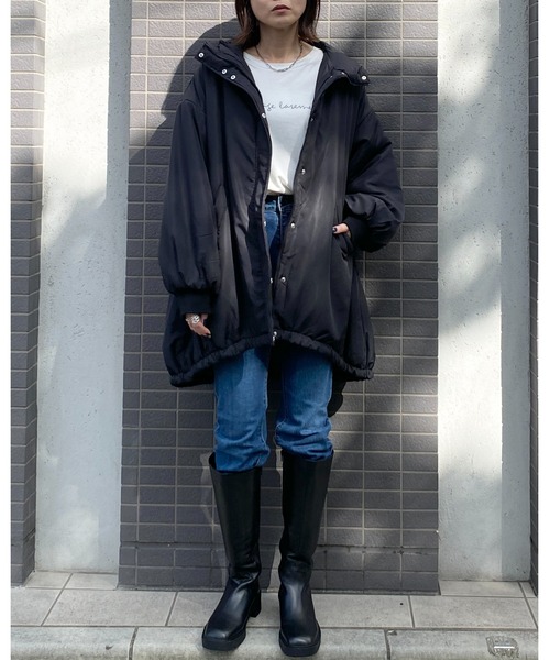 【セール】スタンドカラーフード付きロング丈中綿ダウンモンスターコート（ダウンジャケット/コート）｜She's Closet（シーズクローゼット）