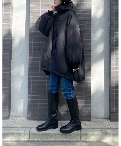 【セール】スタンドカラーフード付きロング丈中綿ダウンモンスターコート（ダウンジャケット/コート）｜She's Closet（シーズクローゼット）