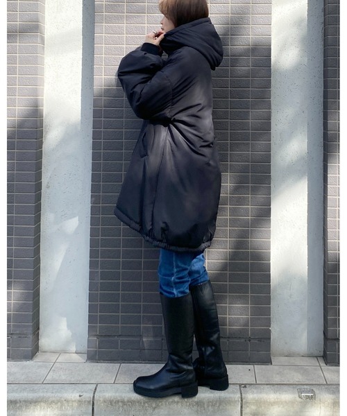 【美品】spick＆span　スタンドカラー中綿モンスターコート　ブラック セール】スタンドカラーフード付きロング丈中綿ダウンモンスターコート