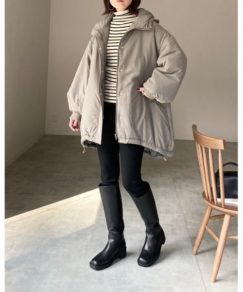 【セール】スタンドカラーフード付きロング丈中綿ダウンモンスターコート（ダウンジャケット/コート）｜She's Closet（シーズクローゼット）