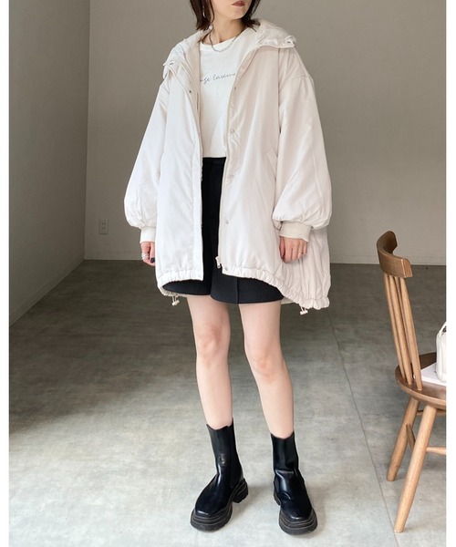 【セール】スタンドカラーフード付きロング丈中綿ダウンモンスターコート（ダウンジャケット/コート）｜She's Closet（シーズクローゼット）