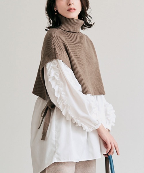 kirakiraShop(キラキラショップ)の「サイドリボン タートルネック ショート ニット ベスト(ニット/セーター・レディース・ブラック/杢グレー/ベージュ/ブラウン/アイボリー・FREE)」の5枚目の写真