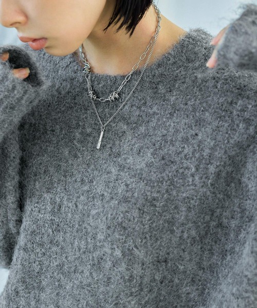 Fashion Letter(ファッションレター)の「ラウンドネック クロップド丈 モヘアニットプルオーバー(ニット/セーター・レディース・ブルー/グレー/ライトグレー/ライトパープル・M)」の2枚目の写真