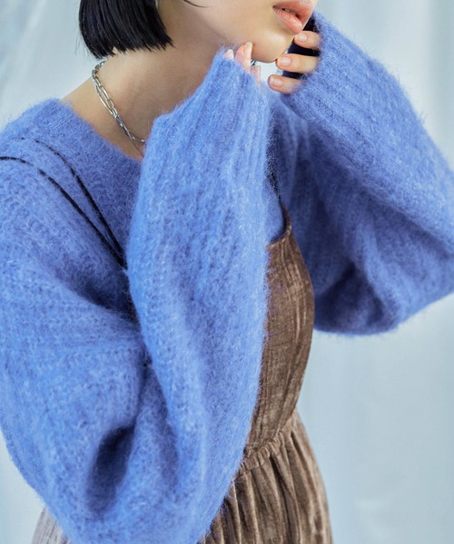 Fashion Letter(ファッションレター)の「ラウンドネック クロップド丈 モヘアニットプルオーバー(ニット/セーター・レディース・ブルー/グレー/ライトグレー/ライトパープル・M)」の3枚目の写真