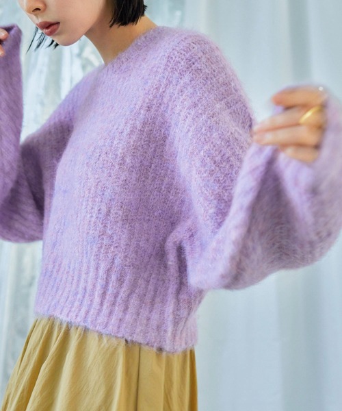Fashion Letter(ファッションレター)の「ラウンドネック クロップド丈 モヘアニットプルオーバー(ニット/セーター・レディース・ブルー/グレー/ライトグレー/ライトパープル・M)」の7枚目の写真