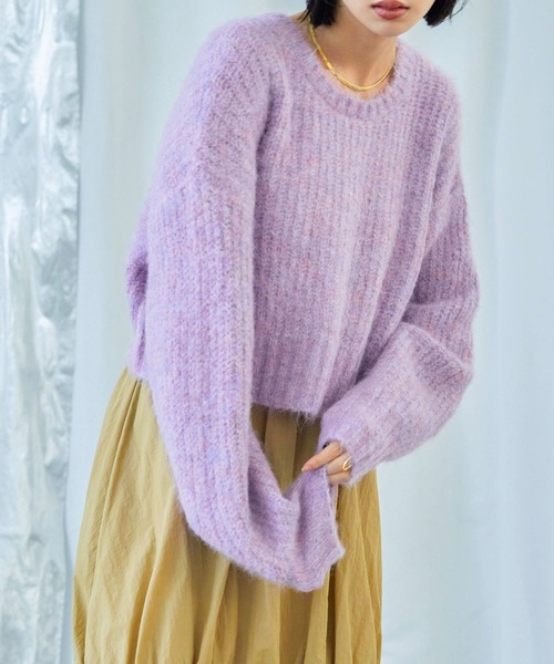 Fashion Letter(ファッションレター)の「ラウンドネック クロップド丈 モヘアニットプルオーバー(ニット/セーター・レディース・ブルー/グレー/ライトグレー/ライトパープル・M)」の9枚目の写真