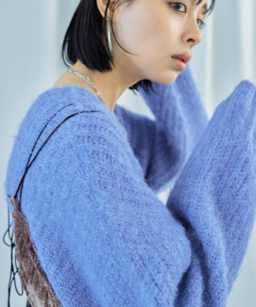 Fashion Letter(ファッションレター)の「ラウンドネック クロップド丈 モヘアニットプルオーバー(ニット/セーター・レディース・ブルー/グレー/ライトグレー/ライトパープル・M)」の15枚目の写真