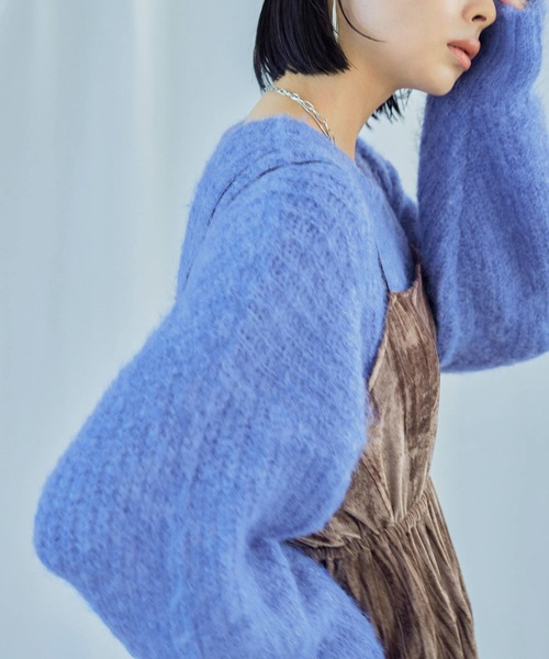 Fashion Letter(ファッションレター)の「ラウンドネック クロップド丈 モヘアニットプルオーバー(ニット/セーター・レディース・ブルー/グレー/ライトグレー/ライトパープル・M)」の17枚目の写真