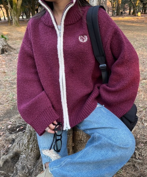nemne store(ネンネストア)の「【低身長サイズあり】ブークレダブルジッププルオーバー(ニット/セーター・レディース・ネイビー/アイボリー/ボルドー・SMALL/MEDIUM)」の3枚目の写真
