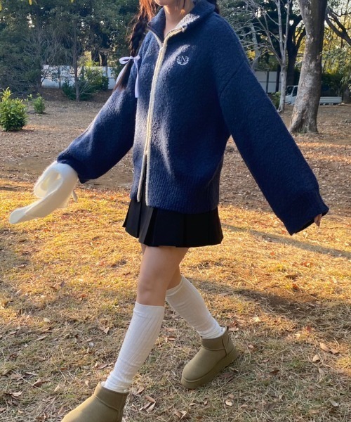 nemne store(ネンネストア)の「【低身長サイズあり】ブークレダブルジッププルオーバー(ニット/セーター・レディース・ネイビー/アイボリー/ボルドー・SMALL/MEDIUM)」の15枚目の写真