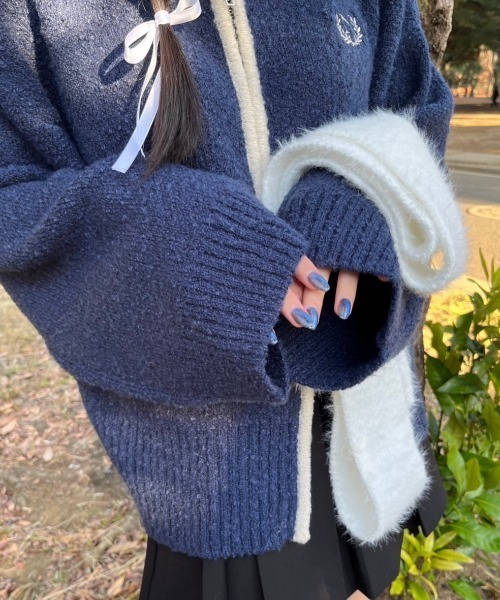 nemne store(ネンネストア)の「【低身長サイズあり】ブークレダブルジッププルオーバー(ニット/セーター・レディース・ネイビー/アイボリー/ボルドー・SMALL/MEDIUM)」の14枚目の写真