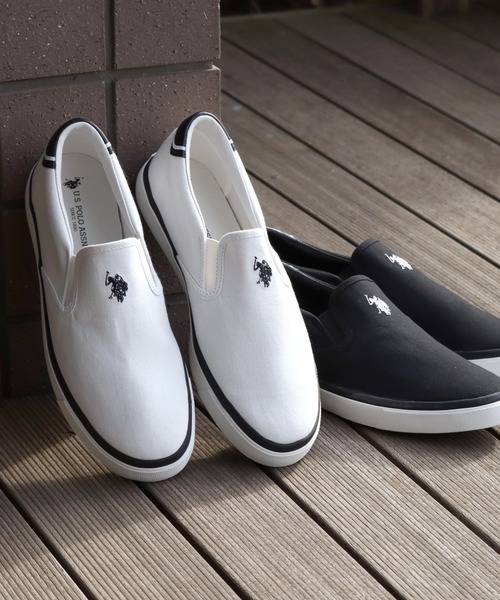 U.S. POLO ASSN.（ユーエスポロアッスン）の「【U.S. POLO ASSN./ユーエスポロアッスン】ワンポイント ダブルホースマン刺繍 キャンバス スリッポン（スリッポン・レディース・ホワイト/ベージュ/ブラック・25.5cm/27.0cm/24.5cm/23.5cm/22.5cm/26.5cm/23.0cm/26.0cm/25.0cm/24.0cm）」の6枚目の写真