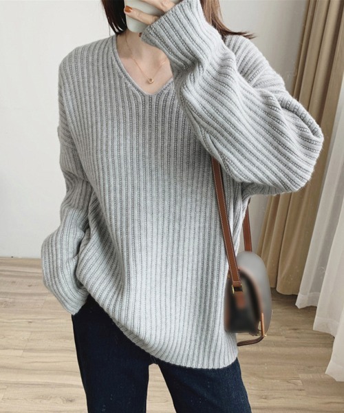 Miniministore（ミニミニストア）の「リブ ニットトップス春秋冬ニットセーター（ニット/セーター・レディース・ベージュ/グレー/ライトベージュ/ライトブラウン/ブラック・フリー）」の3枚目の写真