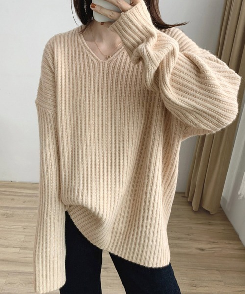 Miniministore（ミニミニストア）の「リブ ニットトップス春秋冬ニットセーター（ニット/セーター・レディース・ベージュ/グレー/ライトベージュ/ライトブラウン/ブラック・フリー）」の5枚目の写真
