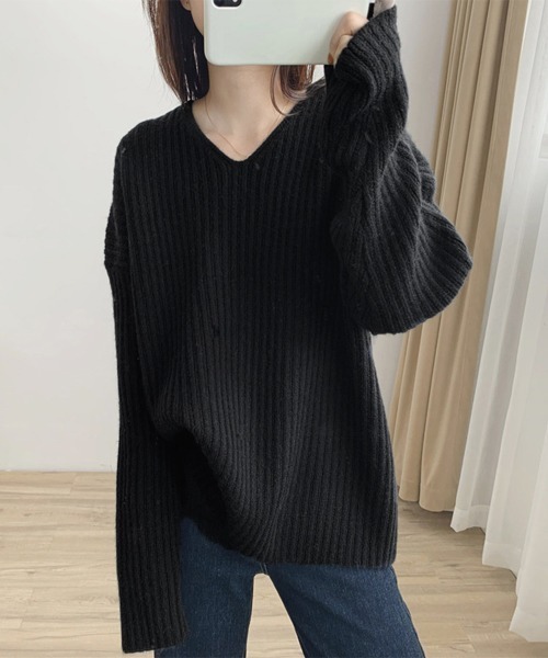 Miniministore（ミニミニストア）の「リブ ニットトップス春秋冬ニットセーター（ニット/セーター・レディース・ベージュ/グレー/ライトベージュ/ライトブラウン/ブラック・フリー）」の2枚目の写真