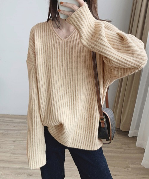 Miniministore（ミニミニストア）の「リブ ニットトップス春秋冬ニットセーター（ニット/セーター・レディース・ベージュ/グレー/ライトベージュ/ライトブラウン/ブラック・フリー）」の18枚目の写真