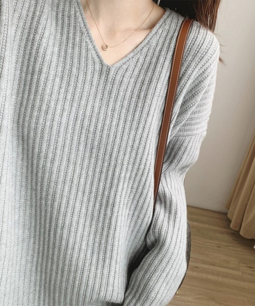 Miniministore（ミニミニストア）の「リブ ニットトップス春秋冬ニットセーター（ニット/セーター・レディース・ベージュ/グレー/ライトベージュ/ライトブラウン/ブラック・フリー）」の7枚目の写真