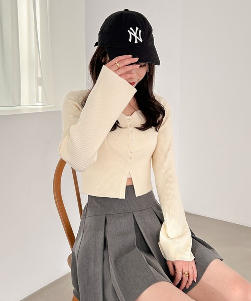 Heather（ヘザー）の「ハートネックデザインニット  102410（ニット/セーター・レディース・アイボリー/ブラック/グレー・FREE）」の5枚目の写真