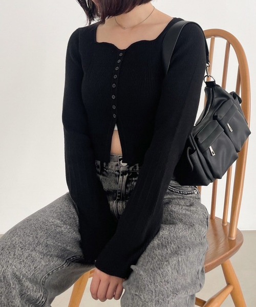 Heather（ヘザー）の「ハートネックデザインニット  102410（ニット/セーター・レディース・アイボリー/ブラック/グレー・FREE）」の9枚目の写真