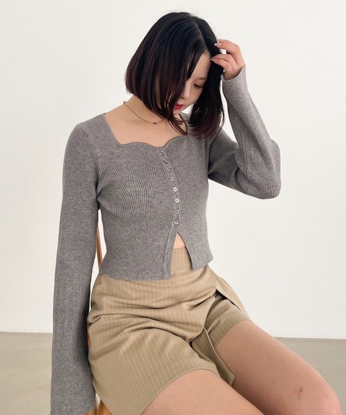 Heather（ヘザー）の「ハートネックデザインニット  102410（ニット/セーター・レディース・アイボリー/ブラック/グレー・FREE）」の12枚目の写真