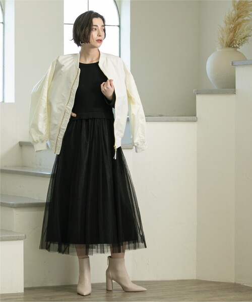 OPAQUE.CLIP（オペークドットクリップ）の「◆≪ヒルナンデス！で紹介≫ オーバーシルエットMA-1【洗濯機洗い可】（ブルゾン・レディース・チャコールグレー/ホワイト・38/40）」の5枚目の写真