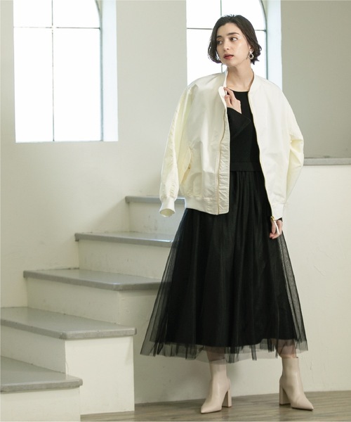 OPAQUE.CLIP（オペークドットクリップ）の「◆≪ヒルナンデス！で紹介≫ オーバーシルエットMA-1【洗濯機洗い可】（ブルゾン・レディース・チャコールグレー/ホワイト・38/40）」の22枚目の写真