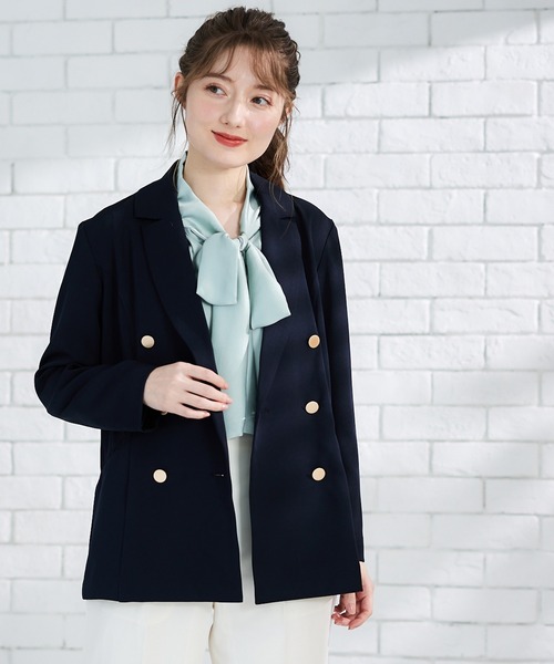 12Twelve Agenda(トゥエルブ アジェンダ)の「ダブルテーラードスリムシルエットJK(テーラードジャケット・レディース・ベージュ/ネイビー・M)」の9枚目の写真