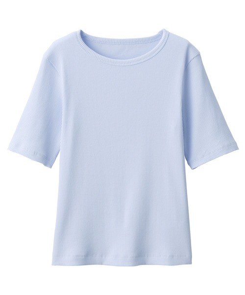 無印良品（ムジルシリョウヒン）の「婦人　ストレッチリブ編みクルーネック半袖Ｔシャツ（Tシャツ/カットソー・レディース・ライトブルー/オフホワイト/ブラック/ホワイト系8/ピンク/ブラック系・XL/L/M/S）」の15枚目の写真