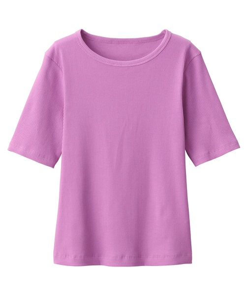 無印良品（ムジルシリョウヒン）の「婦人　ストレッチリブ編みクルーネック半袖Ｔシャツ（Tシャツ/カットソー・レディース・ライトブルー/オフホワイト/ブラック/ホワイト系8/ピンク/ブラック系・XL/L/M/S）」の10枚目の写真