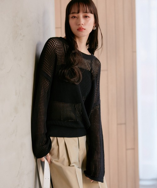 VIS（ビス）の「透かし編みメッシュラメニット（ニット/セーター・レディース・ブラック/ブルー系その他/キナリ・FREE）」の10枚目の写真