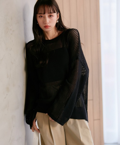 ニット セーター メッシュ編みラメニット レディース VIS（ビス）の「透かし編みメッシュラメニット（ニット/セーター