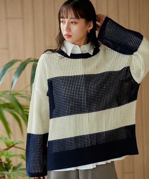 VIS（ビス）の「透かし編みメッシュラメニット（ニット/セーター・レディース・ブラック/ブルー系その他/キナリ・FREE）」の15枚目の写真