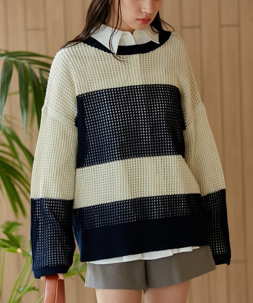 VIS（ビス）の「透かし編みメッシュラメニット（ニット/セーター・レディース・ブラック/ブルー系その他/キナリ・FREE）」の16枚目の写真