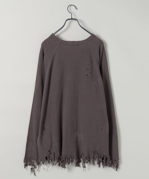 JEANASIS（ジーナシス）の「ヘビークラッシュリブロンTEE/109942（Tシャツ/カットソー・レディース・チャコールグレー/ブラック/オフホワイト・FREE）」の4枚目の写真