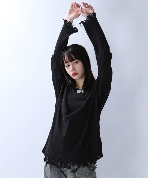 JEANASIS（ジーナシス）の「ヘビークラッシュリブロンTEE/109942（Tシャツ/カットソー・レディース・チャコールグレー/ブラック/オフホワイト・FREE）」の20枚目の写真