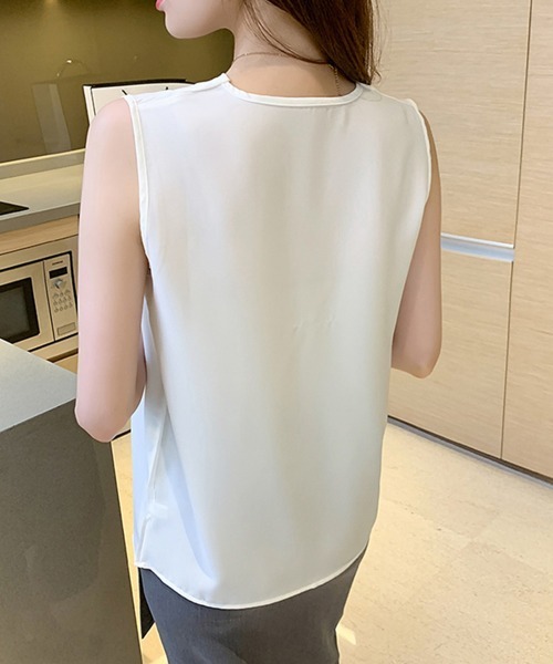 Miniministore(ミニミニストア)の「ギャザーブラウスVネックレディースシャツノースリーブ袖なしノースリーブ(シャツ/ブラウス・レディース・ミント/ダークグレー/ホワイト/ライトベージュ/ブラック・M/XL/L)」の8枚目の写真