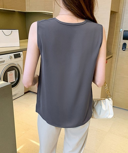 Miniministore(ミニミニストア)の「ギャザーブラウスVネックレディースシャツノースリーブ袖なしノースリーブ(シャツ/ブラウス・レディース・ミント/ダークグレー/ホワイト/ライトベージュ/ブラック・M/XL/L)」の14枚目の写真