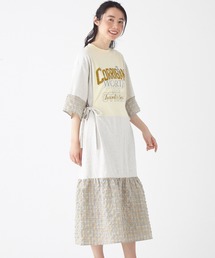 カット×布帛リメイク風ワンピース