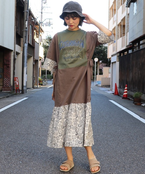 KRIFF MAYER Lady's Collection（クリフメイヤーレディースコレクション）の「カット×布帛リメイク風ワンピース（ワンピース・レディース・ブラウン/ブラック/オートミール/チャコール・LARGE/MEDIUM）」の4枚目の写真