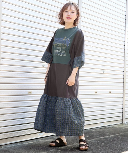 KRIFF MAYER Lady's Collection（クリフメイヤーレディースコレクション）の「カット×布帛リメイク風ワンピース（ワンピース・レディース・ブラウン/ブラック/オートミール/チャコール・LARGE/MEDIUM）」の3枚目の写真