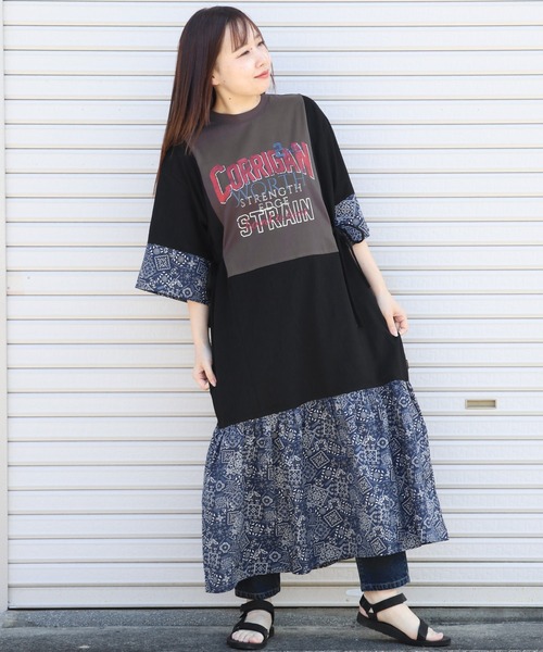 KRIFF MAYER Lady's Collection（クリフメイヤーレディースコレクション）の「カット×布帛リメイク風ワンピース（ワンピース・レディース・ブラウン/ブラック/オートミール/チャコール・LARGE/MEDIUM）」の2枚目の写真