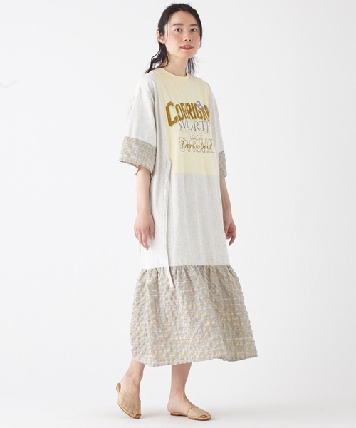 KRIFF MAYER Lady's Collection（クリフメイヤーレディースコレクション）の「カット×布帛リメイク風ワンピース（ワンピース・レディース・ブラウン/ブラック/オートミール/チャコール・LARGE/MEDIUM）」の6枚目の写真